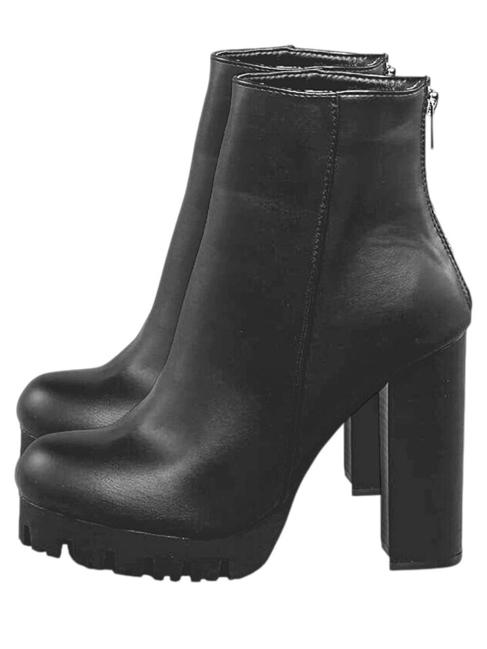 Wild Diva Veronica-24 Chunky Heel Platform Lug Sole Back Zip High Ankle Boots